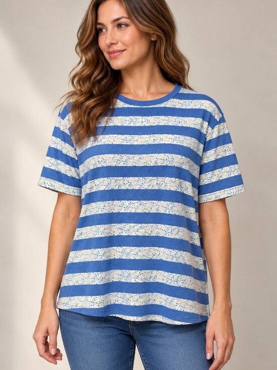 Kim Rogers Tops - Kim Rogers Perfectly Soft XXL Blue Striped Cotton Tee Coastal Cottagecore